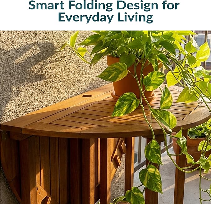 Sunnydaze Malaysian Hardwood Folding Gateleg Patio Dining Table with Teak Oil Finish - 4-Person Space-Saving Round Outdoor Table - 47.25” D x 29" H