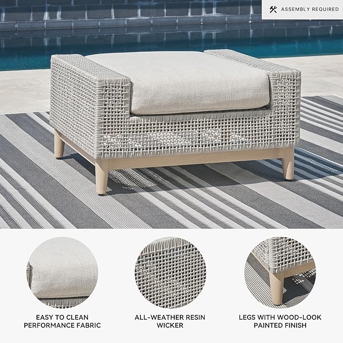 Signature Design by Ashley Seton Creek Casual Nuvella Weather Resistant Fabric Outdoor Ottoman with Cushion, Light Gray & Light Brown
