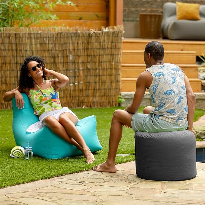 Jaxx Spring Indoor/Outdoor Bean Bag Pouf Ottoman, Charcoal Sunbrella
