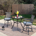 PHI VILLA 3 Piece Outdoor Bar Furniture Set, Counter Height Patio Bar Bistro Table (Square) & Rattan Wicker Bar Stools Chairs with All Weather Cushions for Backyard, Deck and Porch
