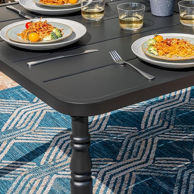 NUU GARDEN Weather-Resistant Outdoor 61” x 37” Rectangle Metal Dining Table with Umbrella Hole, Powder-Coated Frame, Slatted Tabletop, for Patio, Garden, Backyard and Balcony, Black