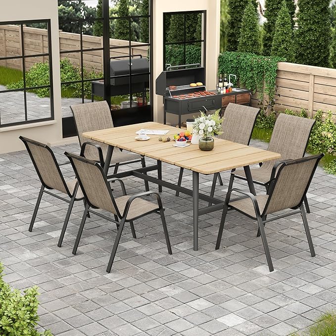 Patio Chairs Set of 8, Stackable Outdoor Dining Chairs for All Weather Textilene Fabric & Metal Frame, Outdoor Chairs Set for Backyard Deck Garden (Brown, Set of 8)