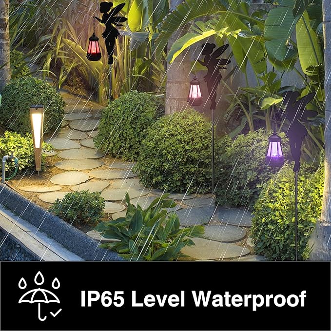 Solar Fairy Garden Decorations Solar Lighting 1 Pair – Outdoor Color-Changing Fairy Statues with Metal Stakes, Garden Ornaments for Lawn, Yard, Patio Decor (Type B Color-Shifting)