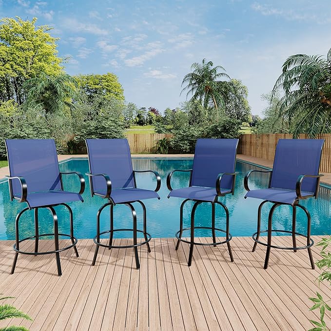 GarveeLife 2 Piece Outdoor Swivel Bar Chairs, Patio High Swivel Bar Stools, All Weather High Back and Armrest Patio Chairs, Outdoor Rotating BarChair Counter Height for Deck Lawn Garden Backyard