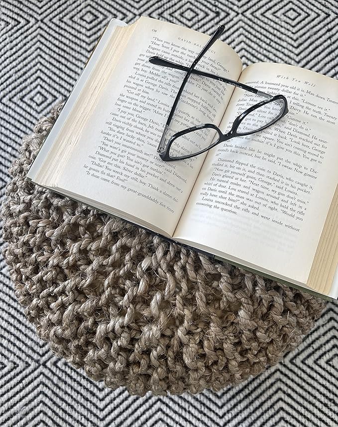 S & L Homes Pouf Ottoman - 100% Natural Jute Braided- Footrest Pouf Hand Knitted - Traditional Cord Boho Pouffe - for The Living Room, Bedroom, Nursery, Patio, Lounge (20" x 20" x 14")