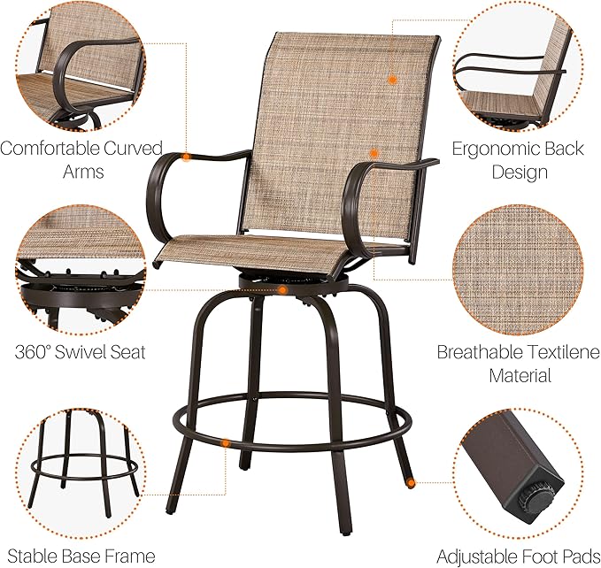 Yaheetech Patio Swivel Barstools Outdoor Chairs Set of 6, High Bistro Stools Outdoor Furniture, All-Weather Patio Stools for Outside, Beach, Lawn, Poolside and Garden, Brown