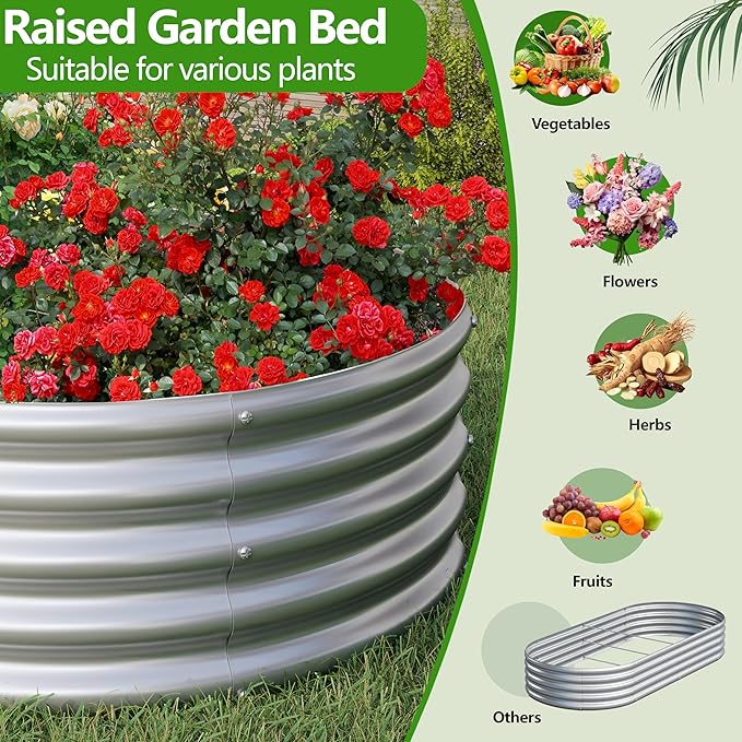 2PCS 8x4x1ft Galvanized Metal Raised Garden Bed Kit,Outdoor Planter Box Vegetables,Flowers,Herbs Durable Rust-Resistant Patio Gardening Beds