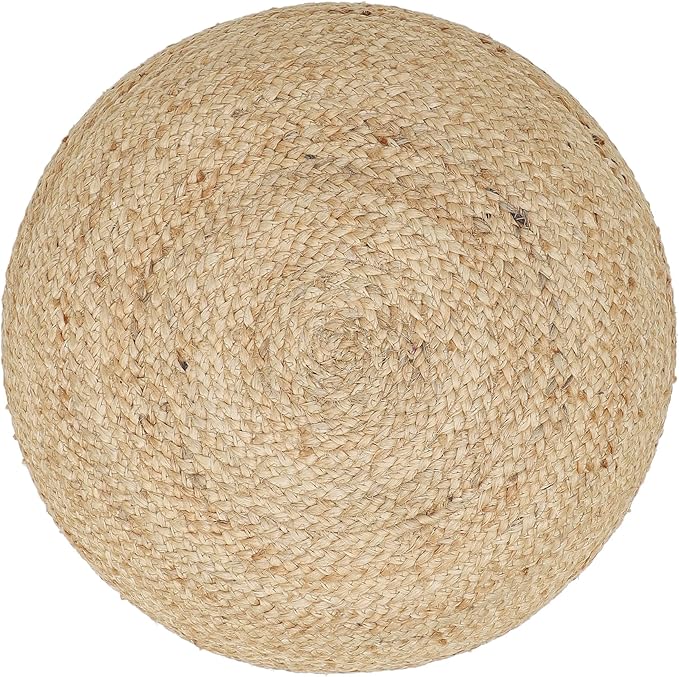 REDEARTH · Jute Circular Jute Pouf Ottoman - Braided Pouffe Accent Sitting Round Footrest for Living Room, Bedroom, Nursery, kidsroom, Patio, Gym; 100% Jute (19.5"X19.5"X14"; Jute Natural)