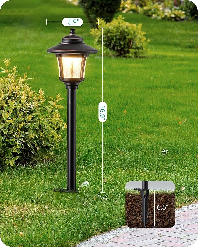 EDISHINE Low Voltage Landscape Lighting, 12V 3W 120LM 3000K Seed Glass Outdoor Landscape Path Lights with Connectors, ORB Waterproof Electric LED Pathway Light Wired for Walkway Garden Yard, 4 Pack