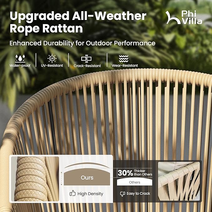 PHI VILLA 9 Piece Outdoor Dining Set for 8, 60" Square Metal Wrought Iron Table with Umbrella Hole & Brown Wicker Chairs with Cushions, Modern Outside Furniture for Patio, Deck, Backyard, Porch