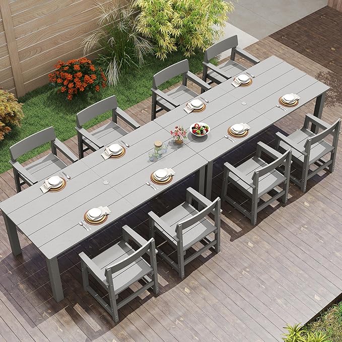 10-Piece HIPS Patio Dining Set for 8 Person Outdoor Dining Sets with Umbrella Hole Tables and Chairs Furniture Set All Weather Proof for Garden, Backyard, Poolside
