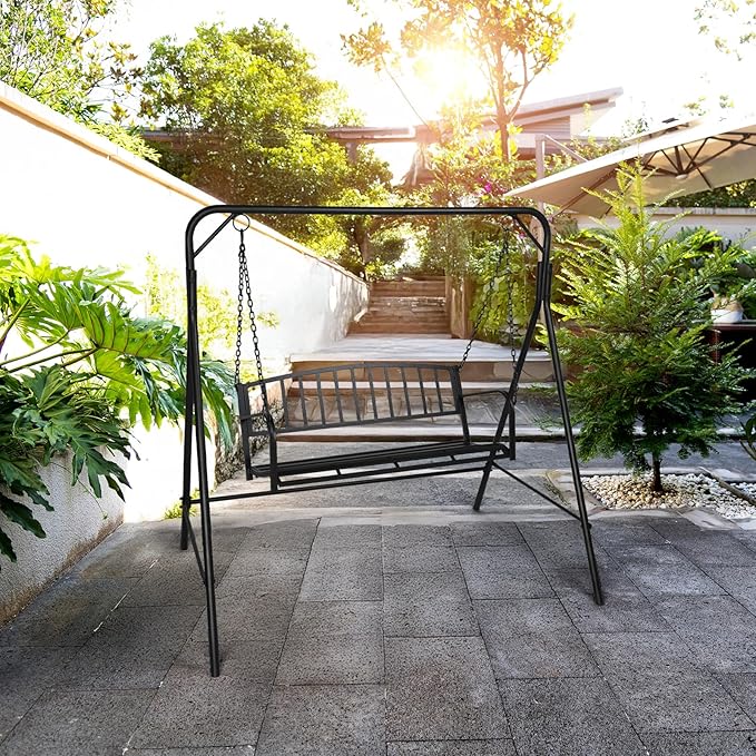 2-Person Metal Porch Swing, 47" Wide Outdoor Hanging Bench with Adjustable Chains, Heavy Duty 550LB Capacity, Perfect for Patio, Garden and Balcony