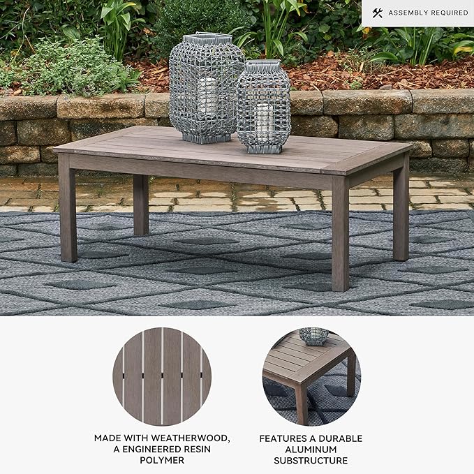 Signature Design by Ashley Hillside Barn Contemporary Weather Resistant Outdoor Coffee Table, Dark Brown