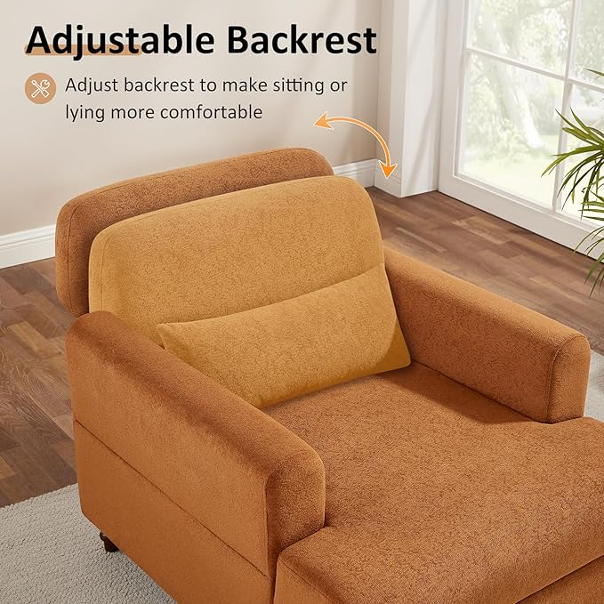Oversized Chaise Lounge Chair Set of 2, Cloud Fluffy Chaise Sofa Recliner with Adjustable Backrest, Comfy Upholstered Sleeper Couch Bed, Modern Deep Seat Reading Armchair for Living Room, Bedroom