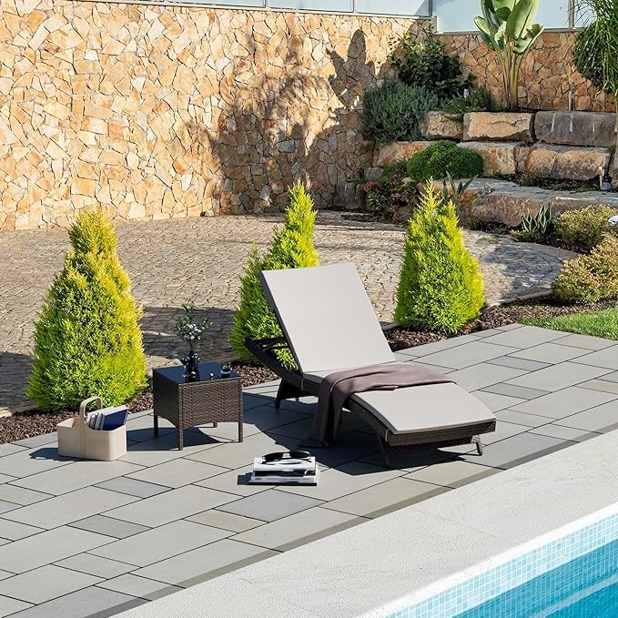 Pamapic Patio Chaise Lounge Set 2 Pieces，Patio Lounge Chair with Adjustable Backrest and Removable Cushion, Outdoor Pool Lounge Chair Set for Patio Poolside Backyard Porch