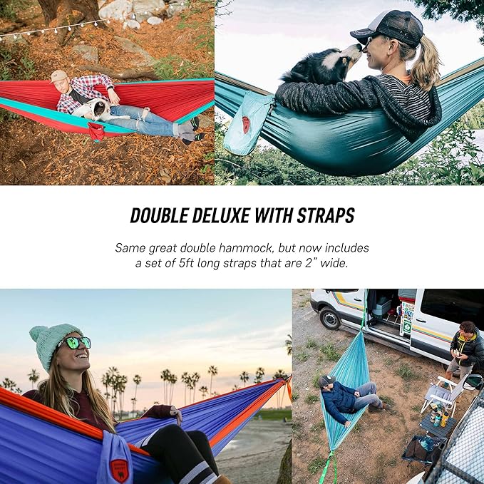 GRAND TRUNK TrunkTech Double Hammock | Ultra-Strong & Lightweight | 11 ft Hammock with Ripstop Nylon | 500 lb Capacity | Fast-Drying & Weather-Resistant | Navy/Light Blue