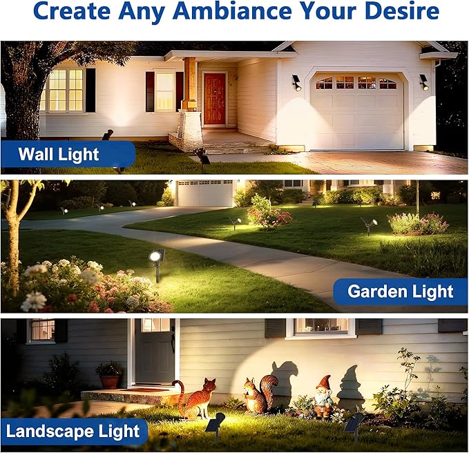 6 Pack Solar Lights Outdoor Waterproof IP65,Warm White,Super Bright LED,2 Lighting Modes,Solar Powered Yard Garden Solar Spot Lights for Flag Landscape Auto On/Off