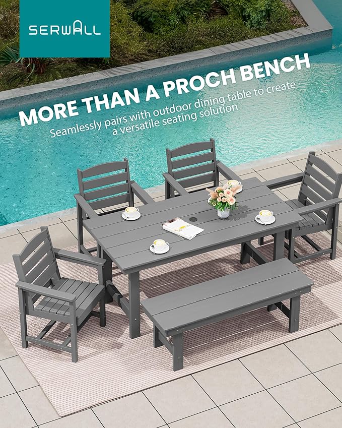 SERWALL 2-Person Outdoor Bench Backless, HDPE Outdoor Benches Weatherproof, 700 Lbs Weight Capacity, Poly Lumber Patio Furniture for Garden, Porch and Park, Grey