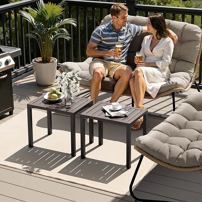 Crestlive Products Outdoor Side Table,Aluminum Rectangular End Table,Easy Assembly Small Coffee Bistro Table for Patio Pool Balcony (Brown)