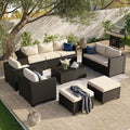 Aoxun 9 Piece Outdoor Patio Furniture Set 8 Seats, Outdoor Sectional with Thick Waterproof Cushions & Storage Coffee Table, Patio Conversation Sets for Garden,Backyard, Porch, Balcony, Deck, Beige