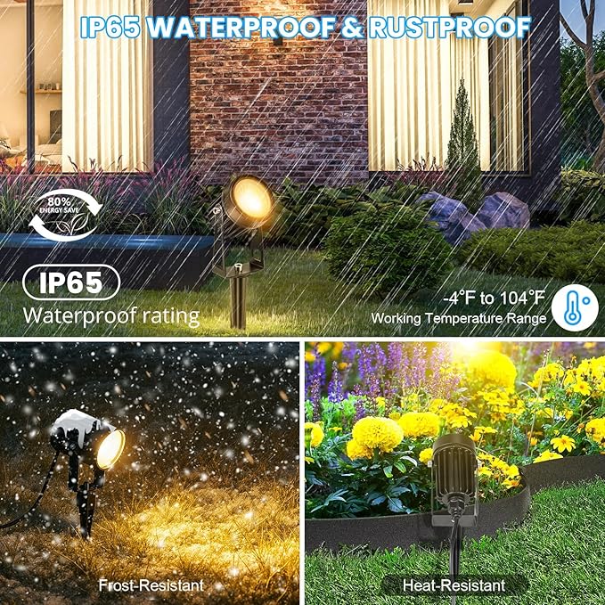Plug and Play Low Voltage Landscape Lighting Kit, 8-Pack Wired Landscape Lights with Smart Transformer, Warm White Waterproof Outdoor LED SpotLights for Yard, Garden, Pathway, Tree