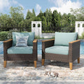 PHI VILLA 2 Pieces Wicker Patio Sofa Set, Rattan Sofa Set with Deep Seating for Poolside, Garden 2 x Single Sofa, Aqua Blue
