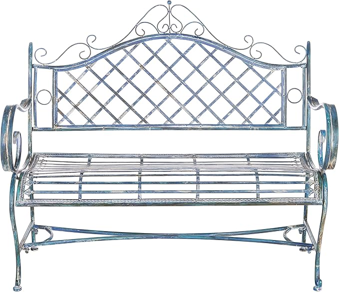 Safavieh PAT5017C Outdoor Collection Abner Antique Blue Wrought Iron 46-inch Garden Bench
