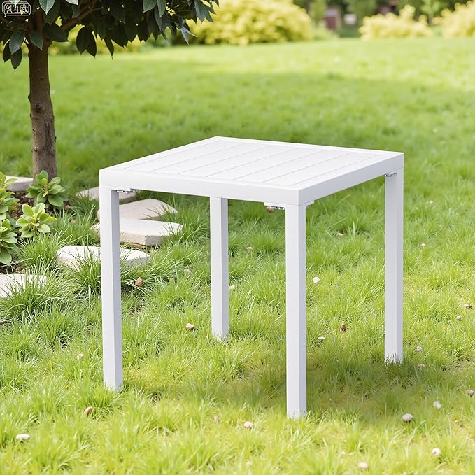 Crestlive Products Aluminum Outdoor Side Table, Pool Lounge Chair Side Table, Weather Resistant Small Square Coffee End Table for Patio, Yard, Garden, Porch, Deck, Indoor, Outdoor (White)