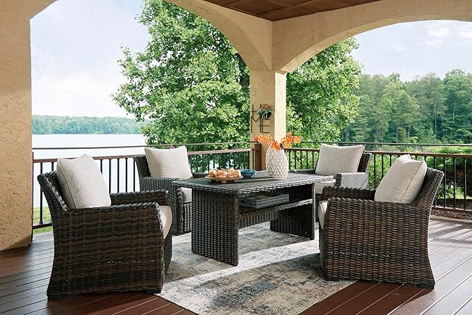 Signature Design by Ashley Brook Ranch Casual Nuvella Weather Resistant Fabric Outdoor Lounge Chair with Cushion, Dark Brown & Beige