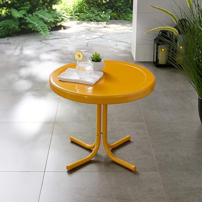 Crosley Furniture Griffith Weather Resistant Retro Metal Outdoor Side Table for Patio, Deck, Porch, Tangerine