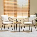 Idzo Heavy Duty 500lbs Weight Capacity Wicker Bistro Table and Chairs Set of 2 with Premium Olefin Fabric Soft Cushions