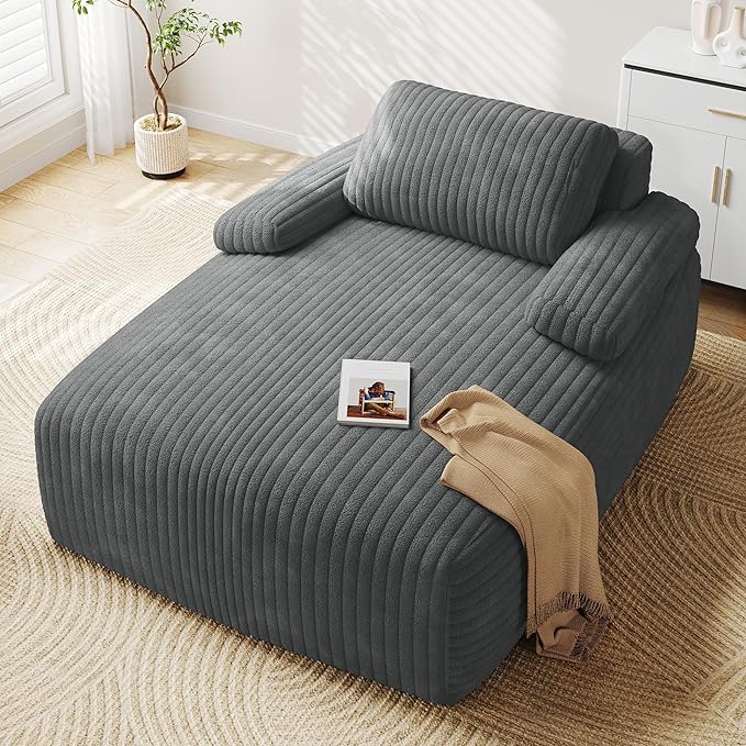 YITAHOME 67"L x 48"W Chaise Lounge Chair Indoor, Oversized Corduroy Upholstered Boneless Sofa Bed, Deep-Seat Sleeper Couch, Reading Chair, Cloud Sofa Couch for Living Room, No Assembly Required, Grey