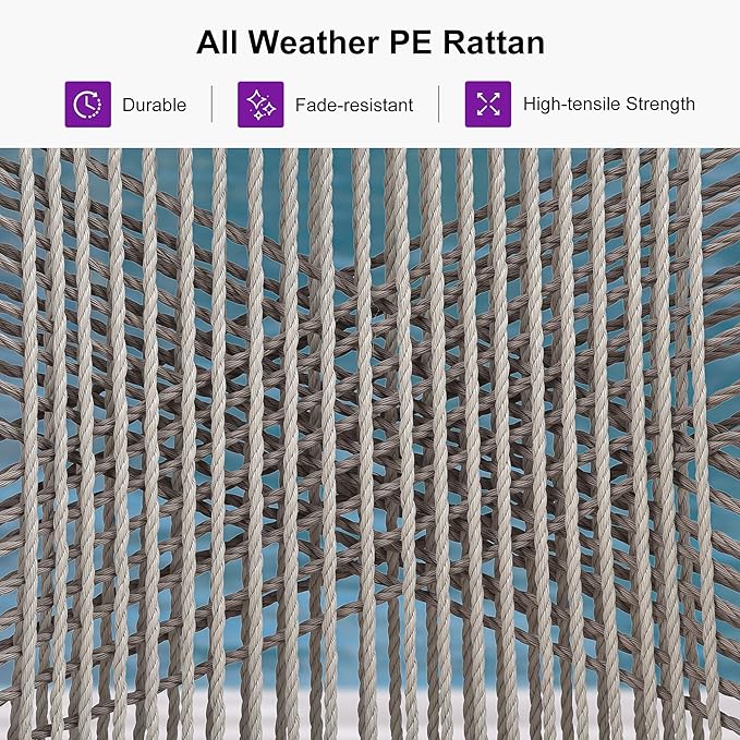PURPLE LEAF Patio Bar Stool Bar Height Set of 2 Outdoor Rattan Chairs with Back Modern Aluminum Woven Barstools for Garden Indoor Kitchen Light Gray