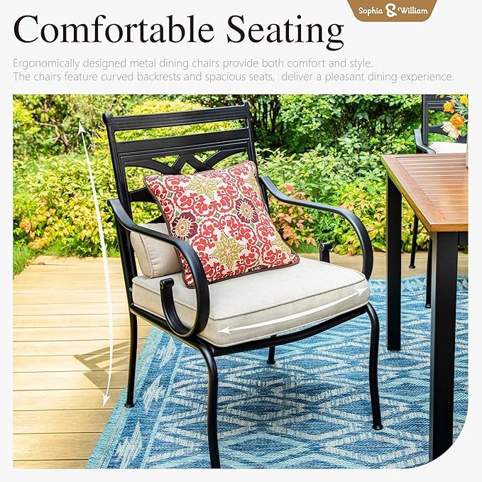 Sophia and William Swivel Patio Dining Set for 6, Outdoor Table and Chairs, Removable Seat Cushions, Black 54" Round Patio Dining Table