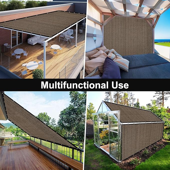 Artpuch 90% Sun Shade Cloth, 10 x 20 FT Pergola Shade Cover Canopy with Grommets, Sun Screen Fabric Tarp for Patio, Outdoor, Garden, Backyard, Mocha