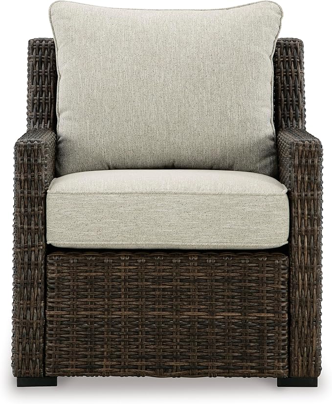 Signature Design by Ashley Brook Ranch Casual Nuvella Weather Resistant Fabric Outdoor Lounge Chair with Cushion, Dark Brown & Beige