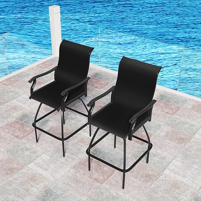 LEVELEVE Patio Bar Set 4pcs Swivel Bar Stools Outdoor Bistro Textilene Furniture Stability All-Weather Set (Black Fabric)
