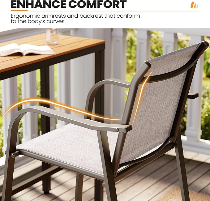 Crestlive Products Outdoor Bar Stools Set of 2, Counter Height Bar Stool All-Weather Patio Furniture with Armrests, Patio Aluminum Bar Stools for Garden Backyard Lawn, 27.5'' Seat Height (Beige)