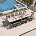 PURPLE LEAF 13-Piece Patio Dining Set Outdoor Furniture Rectangular Table and Chairs Set with Aluminum Frame and Wicker Rattan for Garden Deck Backyard Kitchen Gray Outdoor Set