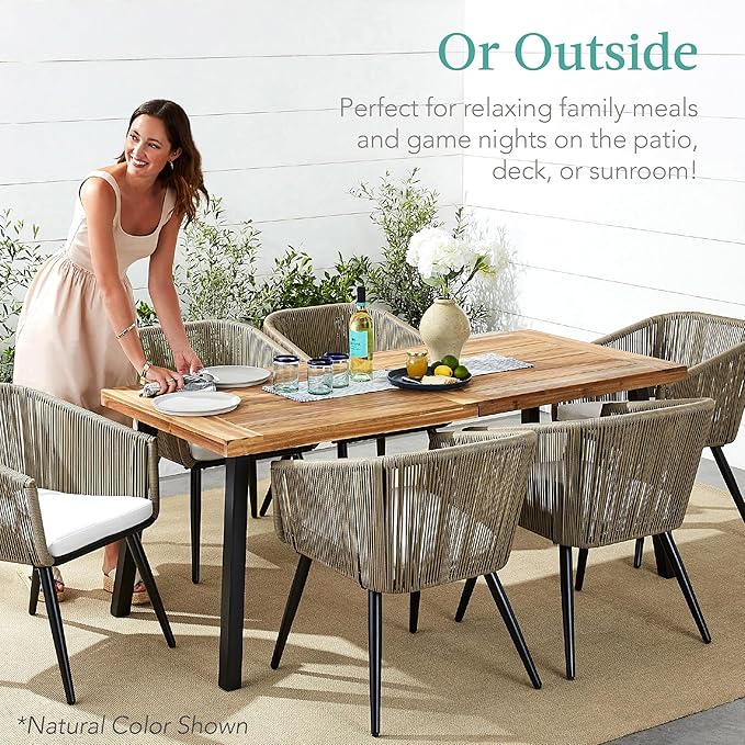 Best Choice Products 6-Person Indoor Outdoor Acacia Wood Dining Table, Picnic Table w/Powder-Coated Steel, 350 Pound Capacity Legs - Weathered Gray