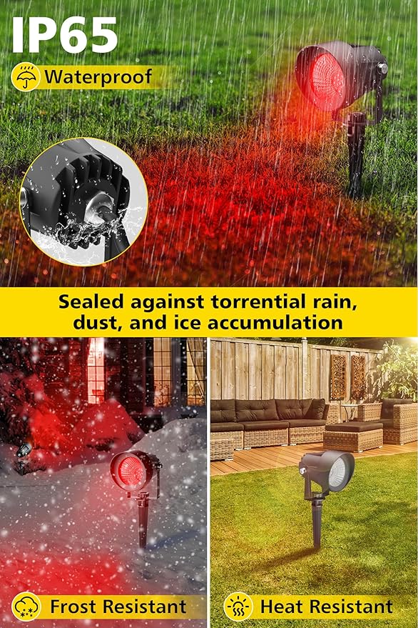 T-SUN Red Spotlight Outdoor, Waterproof LED Landscape Lighting with US Plug, Easy Install 270° Adjustable Outdoor Spot Lights for Garden Tree Yard Decor