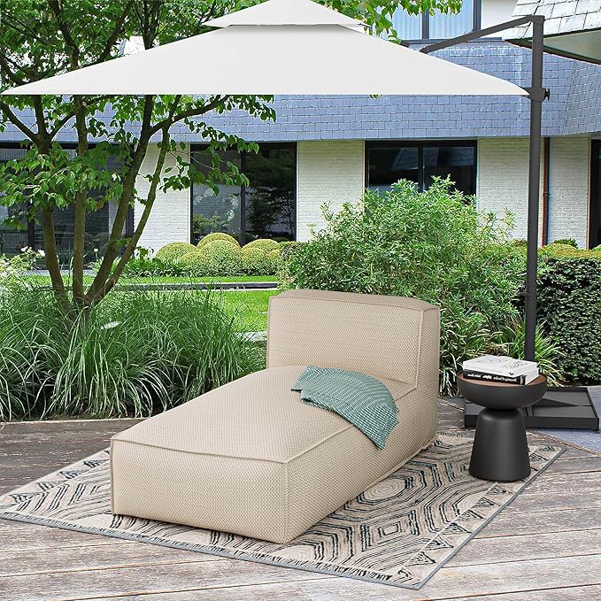 Outdoor Bean Bed Chair Sun Lounger, Outdoor Couch Sofa for Patio & Pool, Foam Filling Day Bed Furniture, Comfy Lazy Sofa for Outside, Water-Resistant Seating (Higher Back Light Beige, 70'' L)