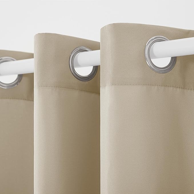 TOWN & COUNTRY BASICS Cabana Solid Heavyweight Indoor Outdoor Curtains, Light Filtering Opacity with Grommet Top, Water Repellent, 2-Pack Set, 54"x96", Taupe