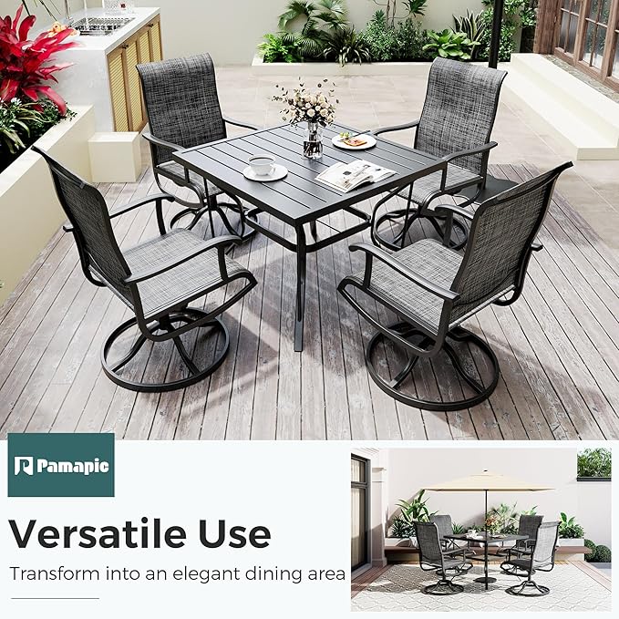 5-Piece Outdoor Dining Set, Patio Furniture Set with Textilene Swivel Chairs, Outdoor Table & 4 Chairs for Garden, Backyard, Poolside, Deck, Charcoal