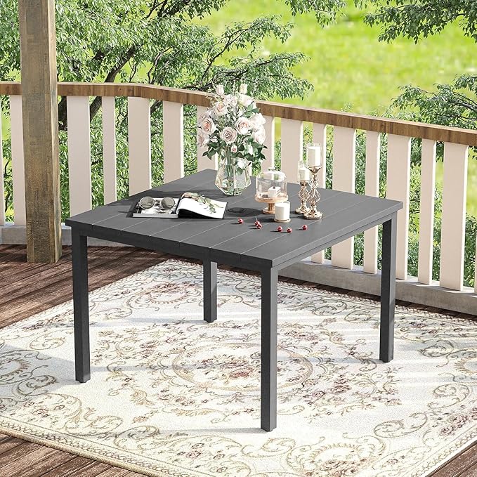 VICLLAX Outdoor Dining Set for 4, 5 Pieces Patio Dining Furniture Set with Umbrella Hole- 40.2" Patio Table and Chairs for Balcony, Garden and Deck, Grey Tabletop