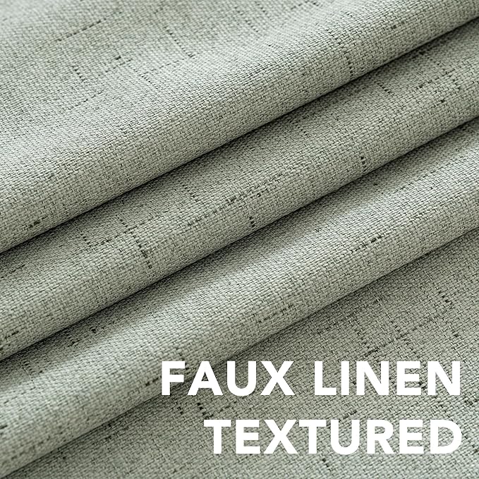 H.VERSAILTEX Primitive Linen Curtains 100% Blackout Curtain Drapes Burlap Fabric Curtains with White Thermal Insulated Liner, Grommet Top Drapes Living Room/Bedroom (2 Panels, 42 x 45 Inch, Sage)