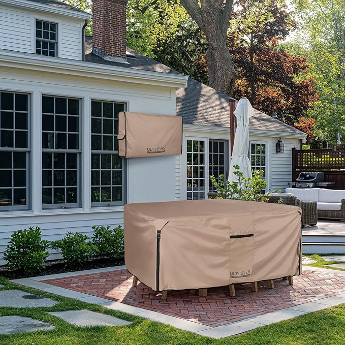 ULTCOVER Square Patio Heavy Duty Table Cover - 600D Tough Canvas Waterproof Outdoor Dining Table and Chairs General Purpose Furniture Cover Size 62 inch