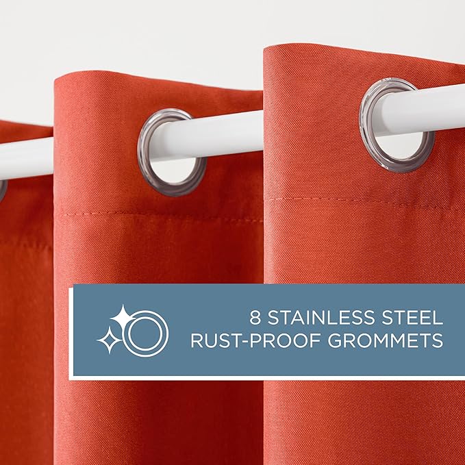 TOWN & COUNTRY BASICS Cabana Solid Heavyweight Indoor Outdoor Curtains, Light Filtering Opacity with Grommet Top, Water Repellent, 2-Pack Set, 54"x108", Mecca Orange