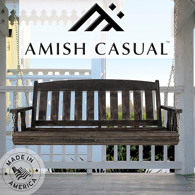 Amish Casual Heavy Duty 800 Lb Mission Treated Porch Swing with Hanging Chains (4 Foot, Semi-Solid Black Stain)
