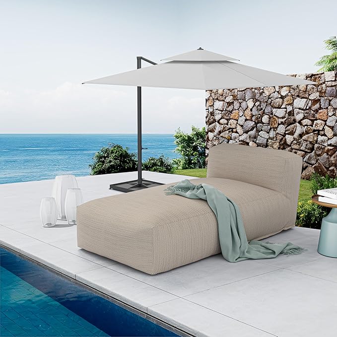 Outdoor Bean Bed Chair Sun Lounger, Outdoor Couch Sofa for Patio & Pool, Foam Filling Day Bed Furniture, Comfy Lazy Sofa for Outside, Water-Resistant Seating (Light Orange, 70'' L)